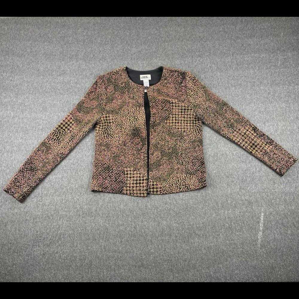J.B.S.‎ Ltd. Black Sparkly Iridescent Tan and Pink Artsy Sweater Sz Medium